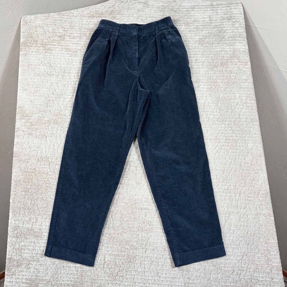 Vintage Pendleton Petite Navy Blue Corduroy Pleated Trousers High Rise Size 8P